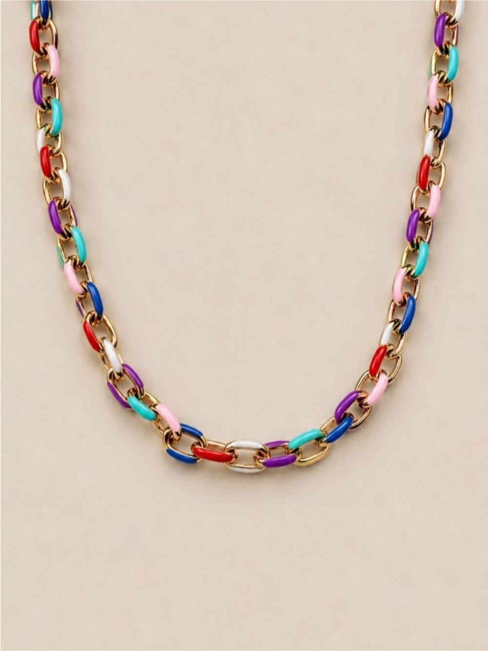New! Mixed Colorblock Gold Chain Link Necklace NWOT